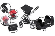 MamaKiddies Premium Baby 3in1 pram Black with Accessories